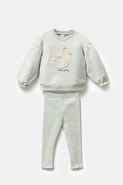 Minipodyum Seasonal Long Sleeve 100% Cotton Sweat Set for 1-4 Years Old Girl - Top and Bottom Set with Leggings
