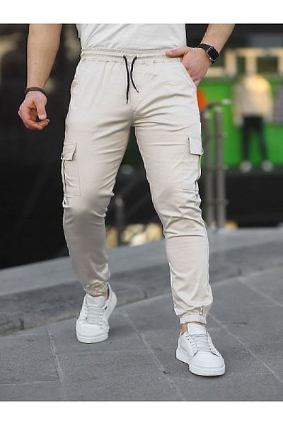 shn sportswear Lycra Stone Color Cargo Pants with elastic waist and legs