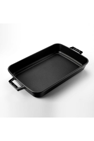 Lava Cast Rectangular Rosto and Oven Tray Cast Iron Solid Double Handle Size 26x40cm