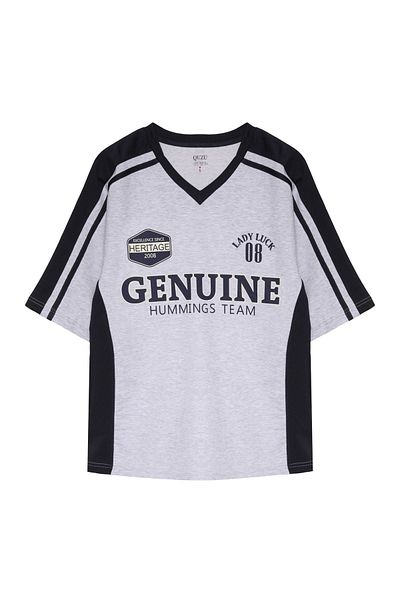 Quzu Gray T-shirt - Contrast Text Printed