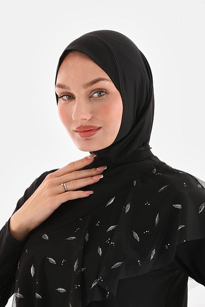 MAG FASHİON Μαύρο χιτζάμπ μαγιό για θαλάσσια και πισίνα - Καθημερινή χρήση - Wrap Bather Bonnet