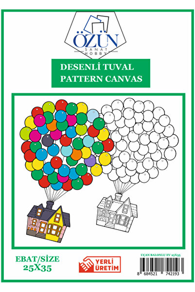 tuvval Desenli Tuval Uçan Balonlu Ev 25x35cm Desenlerle Boyama