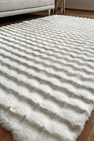 MYHOME HALI Bubble Rabbit Yıkanabilir Kaymaz Taban Post Halı Beyaz