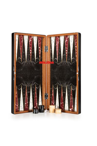 Miajima Large Size Marble Patterned Backgammon Set - Wooden Sequin and Checkers-Polished Luxury