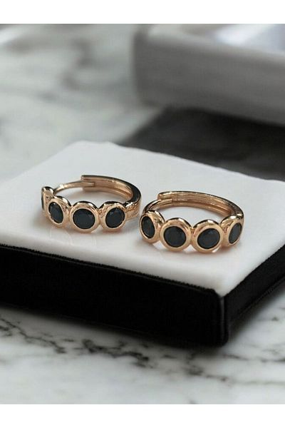 shesra Black Hoop Earrings with Stone Detail