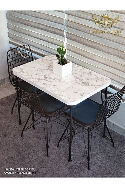 BY HAKAN AŞKIN Siyah Metal Ayaklı 60x90 Cm KALINLIKLI (TEK MASA) white marble...