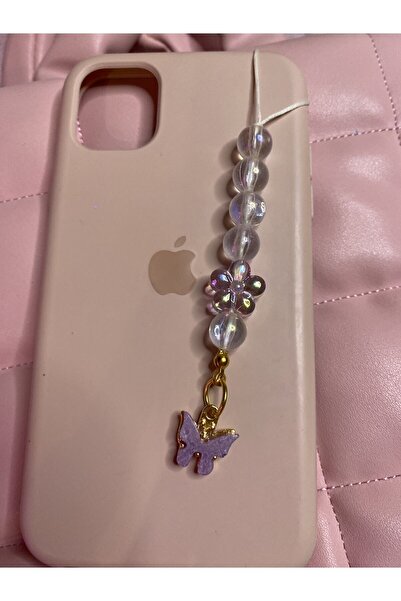 TATLIŞ El yapımı kelebekli hologram çiçekli telefon charmı ,1 adet