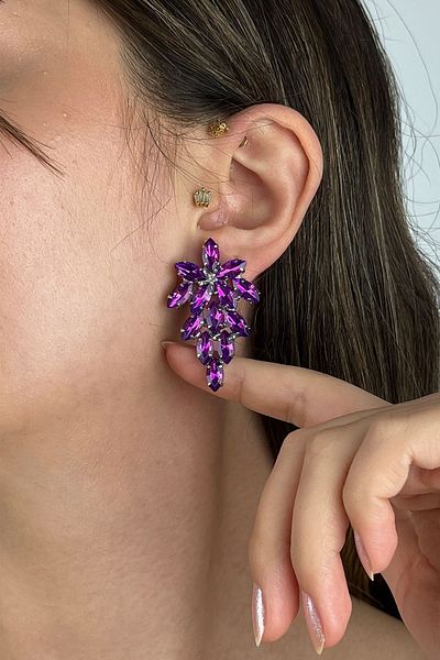Furtek Aksesuar Women's Purple Comet Zircon Stone Model Silver Evening Dress Wedding Engagement Promise Henna Party Prom Earrings