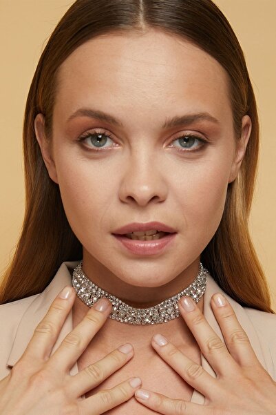 Furtek Aksesuar Kadın 5 Sıra Model Zirkon Taşlı Gümüş Gerdanlık Kolye Abiye Nişan Düğün Gelin Takı Tasma Choker