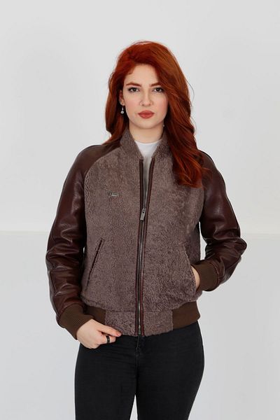 By Marki Marki Brown College Style Leather Jacket, Genuine Leather, Winter Coat, Fit Cut, Women's Coat