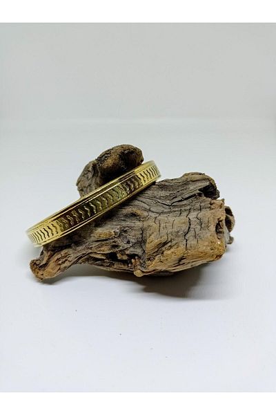 mama india alaçatı Gold Yellow Brass Handcuff Bracelet with Pain Relief Magnet, Stress Bracelet No:4