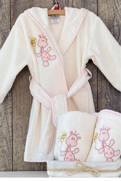 Çeyiz Diyarı Pink Giraffe Baby Bathrobe Set - 0-3 Years