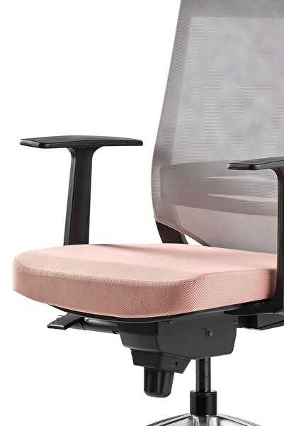 Bürotime Cozy Çalışma Koltuğu Gri/somon - Sabit T Kol - Alüminyum Ayak