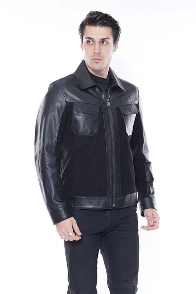 By Marki Marki Men's Suede Leather Jacket - Shirt Collar, Zippered, Motorcycle Style, Fit Cut - 500122