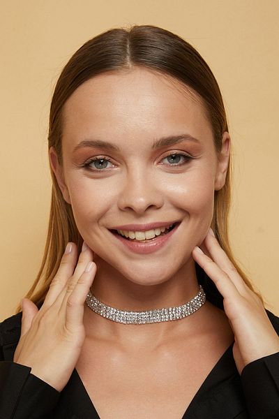 Furtek Aksesuar Women's 4 Row Model Zircon Stone Silver Diamond Necklace Evening Dress Choker Engagement Wedding Bridal Collar Choker
