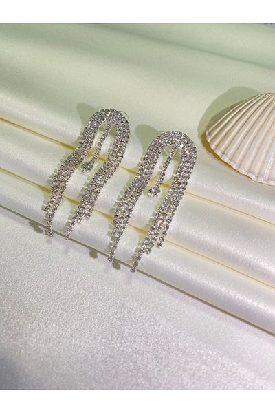 Furtek Aksesuar Sonia Model Dangled Stone Detailed Women's Evening Dress Earrings - Trendy Ball, Daily Engagement, Wedding