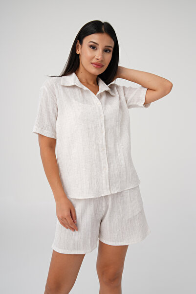 Hipo Trend Ecru Casual Cut Shirt and Shorts Set