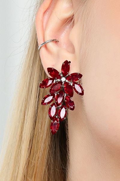 Furtek Aksesuar Women's Red Comet Zircon Stone Model Silver Evening Dress Wedding Engagement Promise Henna Party Prom Earrings