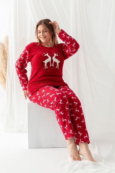 nisaNCa Plus Size Women's Fleece Plush Pajama Set