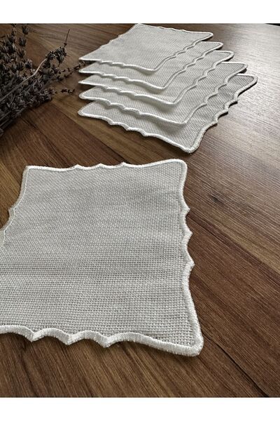 Nurhanhome 6 قطع من منديل تقديم الكوكتيل المربع المطرز من إكرو، مناسب لمعالجة إيتامين