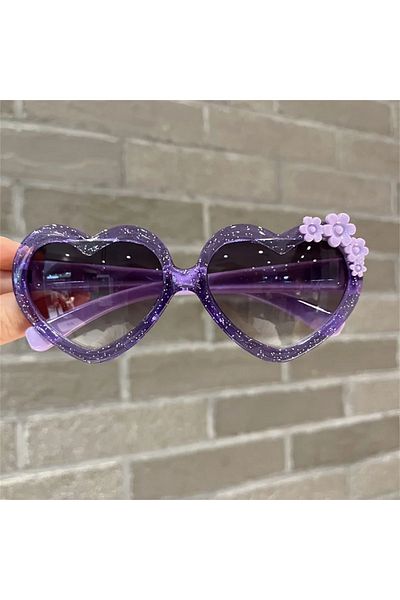 The Cloudish Shop Purple Girls' Glitter Sunglasses, Heart Shaped and Flowers