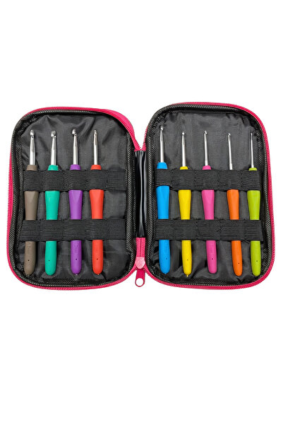 EleganTShoP Elegant Pink Çantalı Ergonomik Silikon Tığ Seti FW4