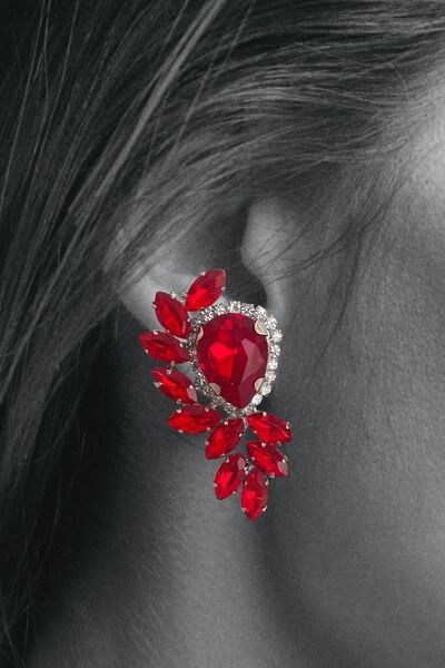 Furtek Aksesuar Kadın Kırmızı Melek Kanadı Zirkon Taşlı Model Pırlanta Abiye Elbise Söz Kına Düğün Balo Parti Küpe