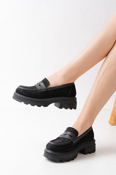 Aymood 746-759 Mocasini cu talpa inalta din piele intoarsa neagra