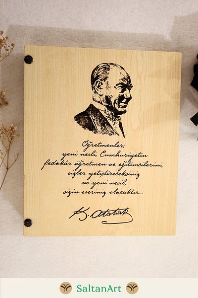 SaltanArt Σημειωματάριο με θέμα Ataturk - Premium νέο επαγγελματικό δώρο με στυλό, μπρελόκ και ξύλινο κουτί