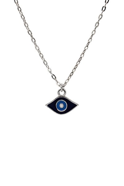 kolbi Mini Eye Necklace - Navy Blue Enameled Silver Color Classic Chain