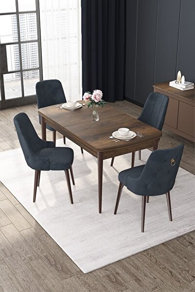 Canisa Nex Serisi 80x132 Açılabilir Mdf Barok Ahşap Desen Masa Takımı Ve 4 An...