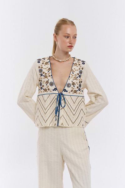 Quzu Natural Kimono - Embroidery Detailed and Tied