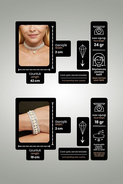 Furtek Aksesuar Women's Pearl Model Stone Diamond Silver Necklace Bracelet Evening Dress Wedding Engagement Henna Promise Party Jewelry Set