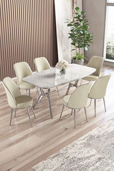 Canisa Lena Serisi 90x160 Lak Panel Beyaz Mermer Desen Krom Kaplama Ayaklı Ma...