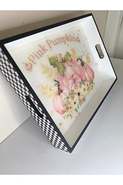 IremTasarimAtolyesi Dekoratif Tepsi Sunum Tepsisi Eskitme El Boyama Ahşap Tep...