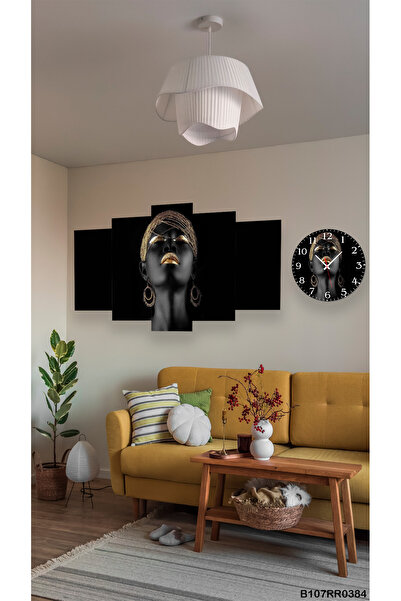 A2ZTR Duvar Mdf Tablo  5 Parça Set Ve saatli