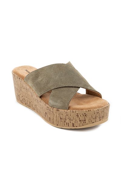 Hush Puppies Green Anatomical Sole Genuine Leather Women's Slippers - Wedge Heel Couch ( 624230 )