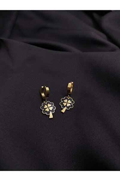 Demeter 4 Yapraklı Yonca Siyah Altın R. Küpe