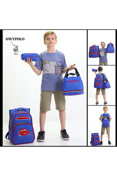 GENÇ 3-piece School Set for Boy - Thermos, Feeding, Orthopedic Trolley Backpack and Pen