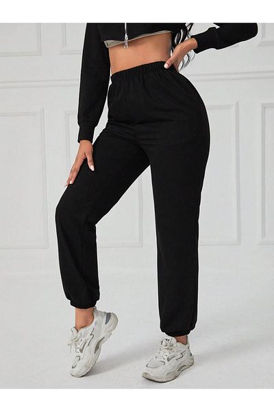 Trendseninle Pantaloni de sport negri cu elastic pentru femei