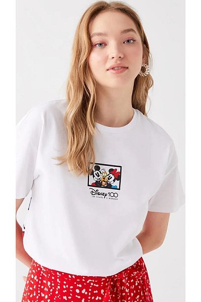 LC Waikiki Γυναικείο μπλουζάκι με κοντό μανίκι Disney με λαιμόκοψη