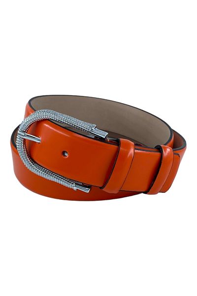 Süzer Deri 100% Genuine Leather Women's Belt with Stone Buckle - 3.5 cm Wide