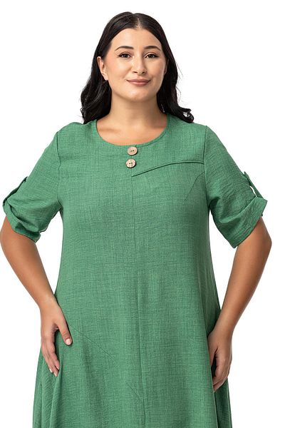 DISENTIS MODEST Πράσινο μακρύ φόρεμα - Plus Size με διπλωμένο μισό μανίκι και επωμίδες