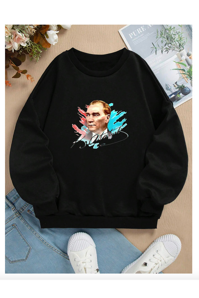 Pelna Παιδικό φούτερ με στάμπα Atatürk μαύρο βαμβακερό