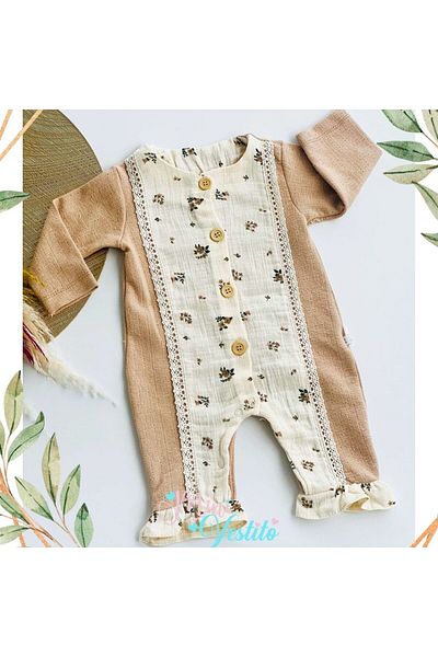 Carmin Baby Fabrizia Floral Patterned Jumpsuit with Button and Ruffle Legs