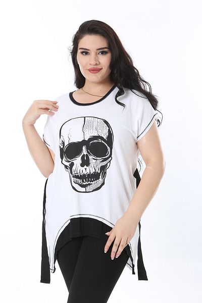 Şans Women's White Jewelled and Printed Blouse - Plus Size, Belted 65n38223