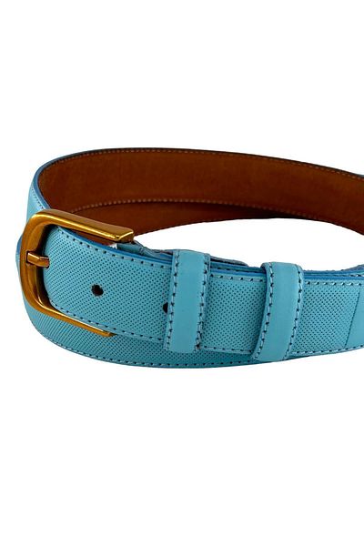 Süzer Deri Cureaua albastra de dama - 3 cm, 100% piele naturala Roys cu catarama aurie si cusaturi