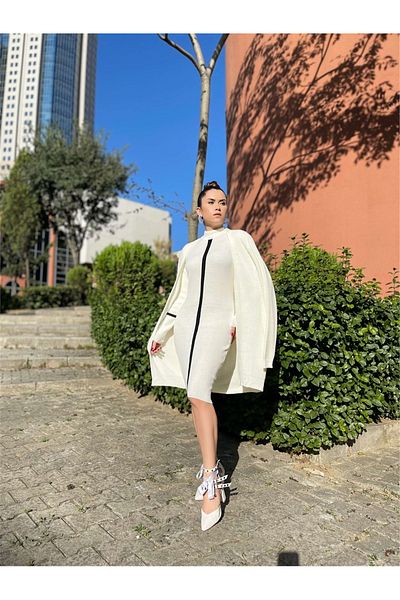 giyimmasalı Tricotaje Tesatura Rochie Creion Alba