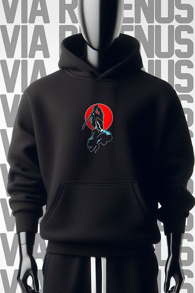 Vordevia Φούτερ Samurai Printed Black Hooded - 3 νήματα, φαρδιά εφαρμογή