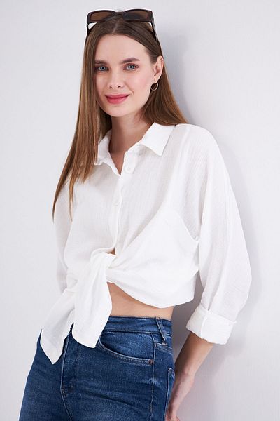 Yıldızistan Cămașă albă sport lungă cu mânecă liliac texturată cu buzunare3406260